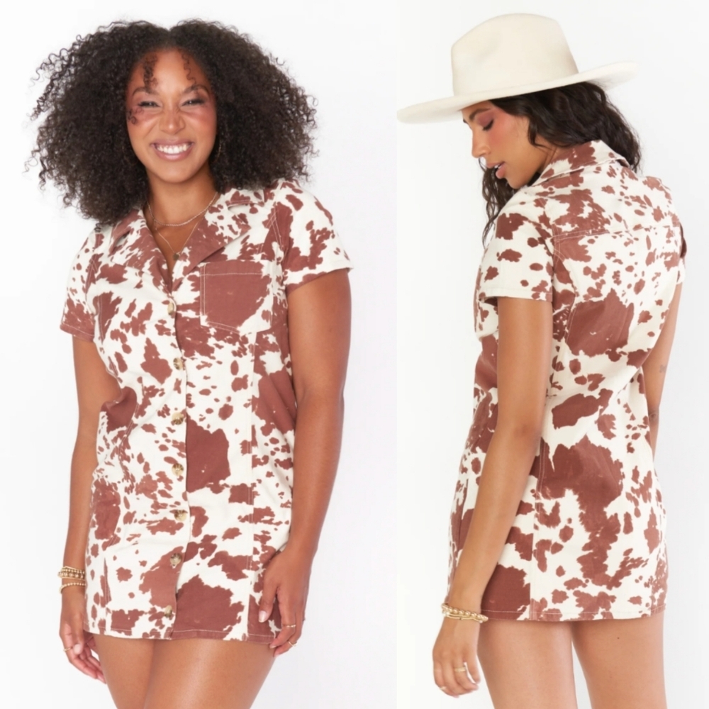 Show Me Your Mumu Holy Cow Mini Dress Women's XS Brown White Animal Spots